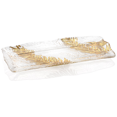 AMAZZONIA RECTANGULAR TRAY CM. 46X22 CLEAR/GOLD DECORATION