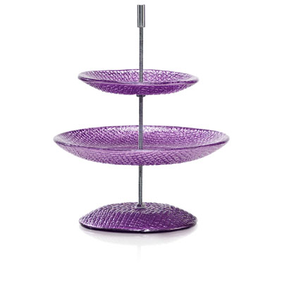 STAND WITH PLATE CM.15/22 IN GLASS WITH LILAC DECORATION