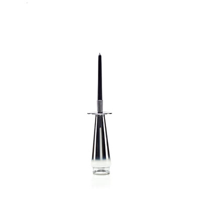 CANDLESTICK H.42 CONE AND PLATE IN GLASS WITH SILVER DECORATION WITH CANDLE