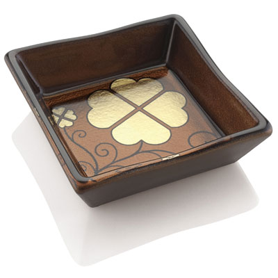 ROMANTICA MULTIPURPOSES TRAY GOLD/BRONZE FOUR LEAF CLOVER DECORATION