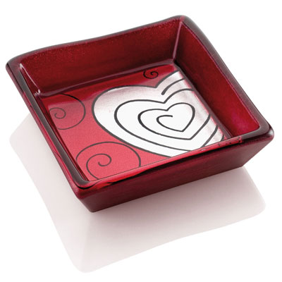 ROMANTICA MULTIPURPOSES TRAY SILVER/RED HEART DECORATION